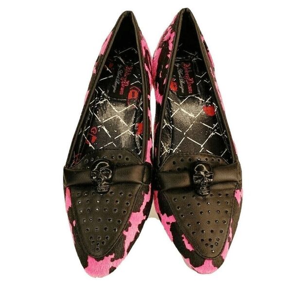 Abbey Dawn by Avril Lavigne Shoes Size 9 Pink Black Skull Rebel Yell Flats - Picture 4 of 10